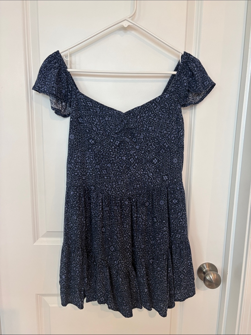 Hollister Navy Paisley Short Flutter-Sleeve Dress